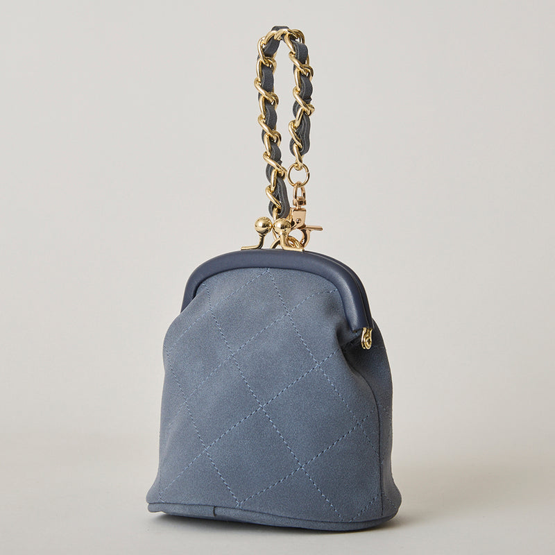 ◆CORRECT限定◆HASHIBAMI【Ha-2502-300 スエードキルティング 口金丸底ポーチ】ライトネイビー