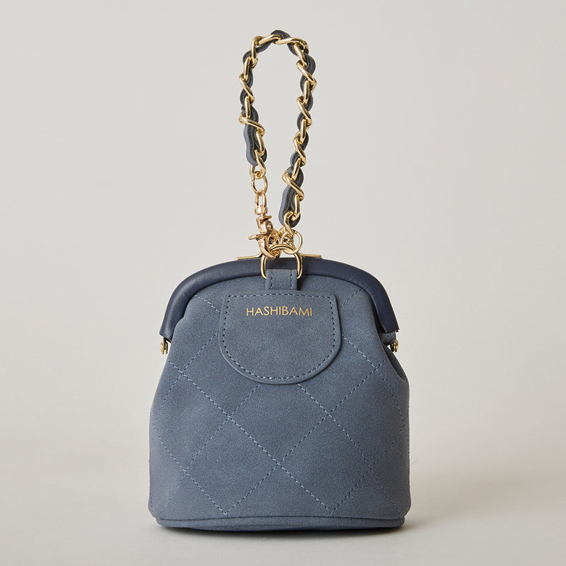 ◆CORRECT限定◆HASHIBAMI【Ha-2502-300 スエードキルティング 口金丸底ポーチ】ライトネイビー