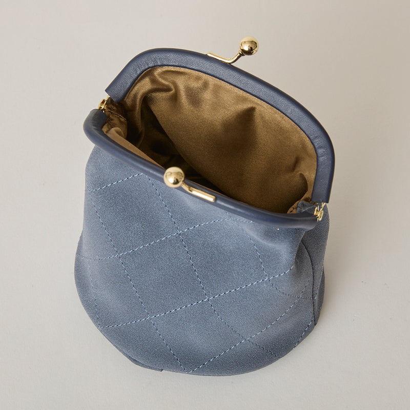 ◆CORRECT限定◆HASHIBAMI【Ha-2502-300 スエードキルティング 口金丸底ポーチ】ライトネイビー