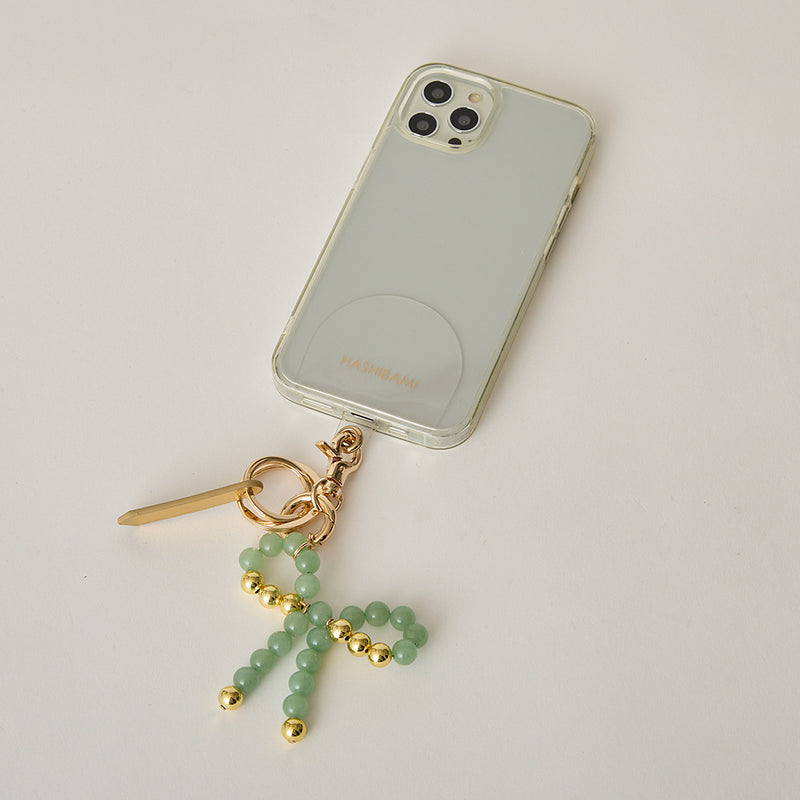 《予約販売》HASHIBAMI【Ha-2502-400 リボン天然石 スマホハンドストラップ】アベンチュリン