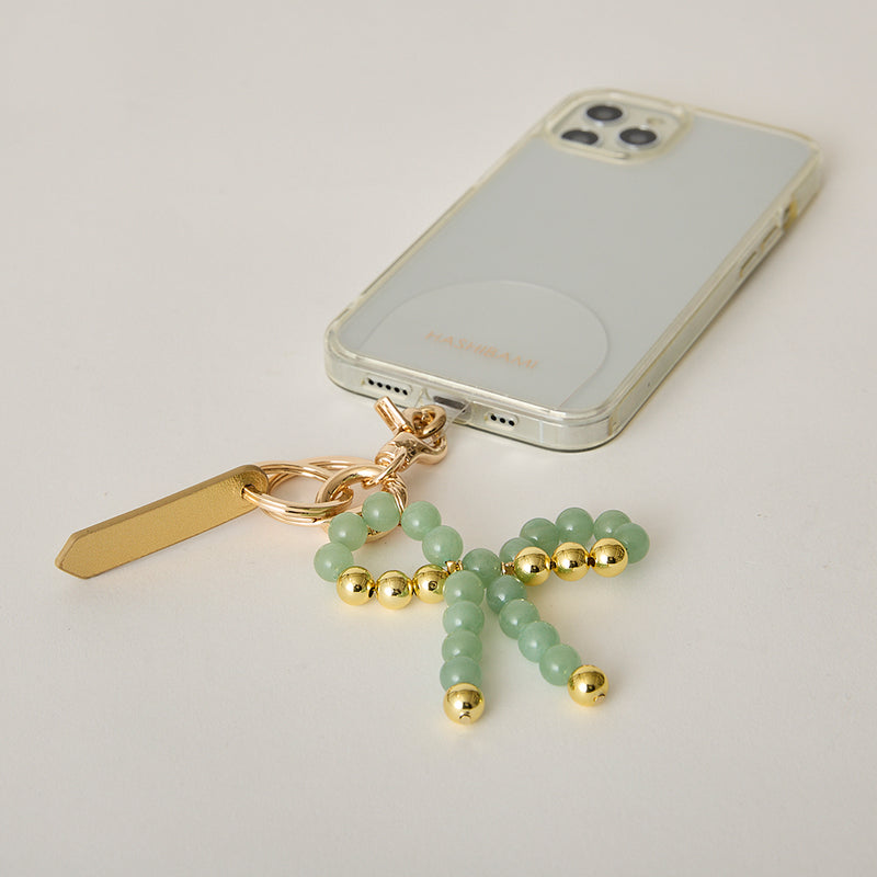 《予約販売》HASHIBAMI【Ha-2502-400 リボン天然石 スマホハンドストラップ】アベンチュリン