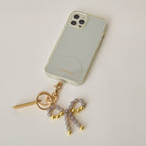 《予約販売》HASHIBAMI【Ha-2502-400 リボン天然石 スマホハンドストラップ】グレーオニキス