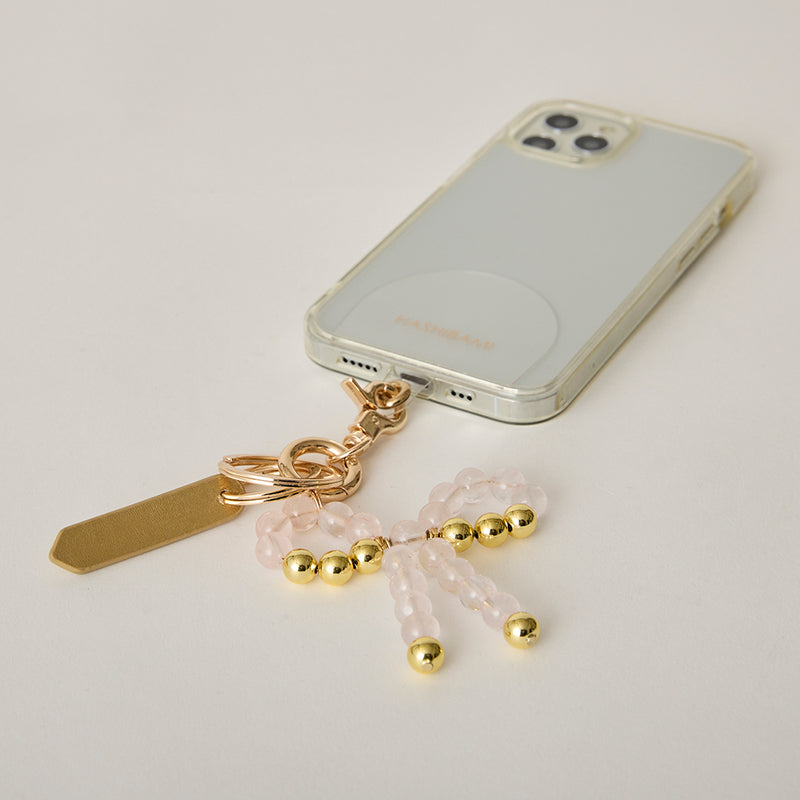 《予約販売》HASHIBAMI【Ha-2502-400 リボン天然石 スマホハンドストラップ】ローズクォーツ
