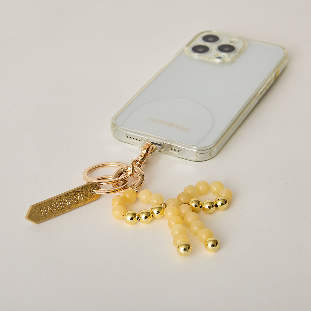 HASHIBAMI【Ha-2502-400 リボン天然石 スマホハンドストラップ