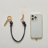 《予約販売》HASHIBAMI【Ha-2502-401 大玉天然石×レザー スマホハンドストラップ】ブラック