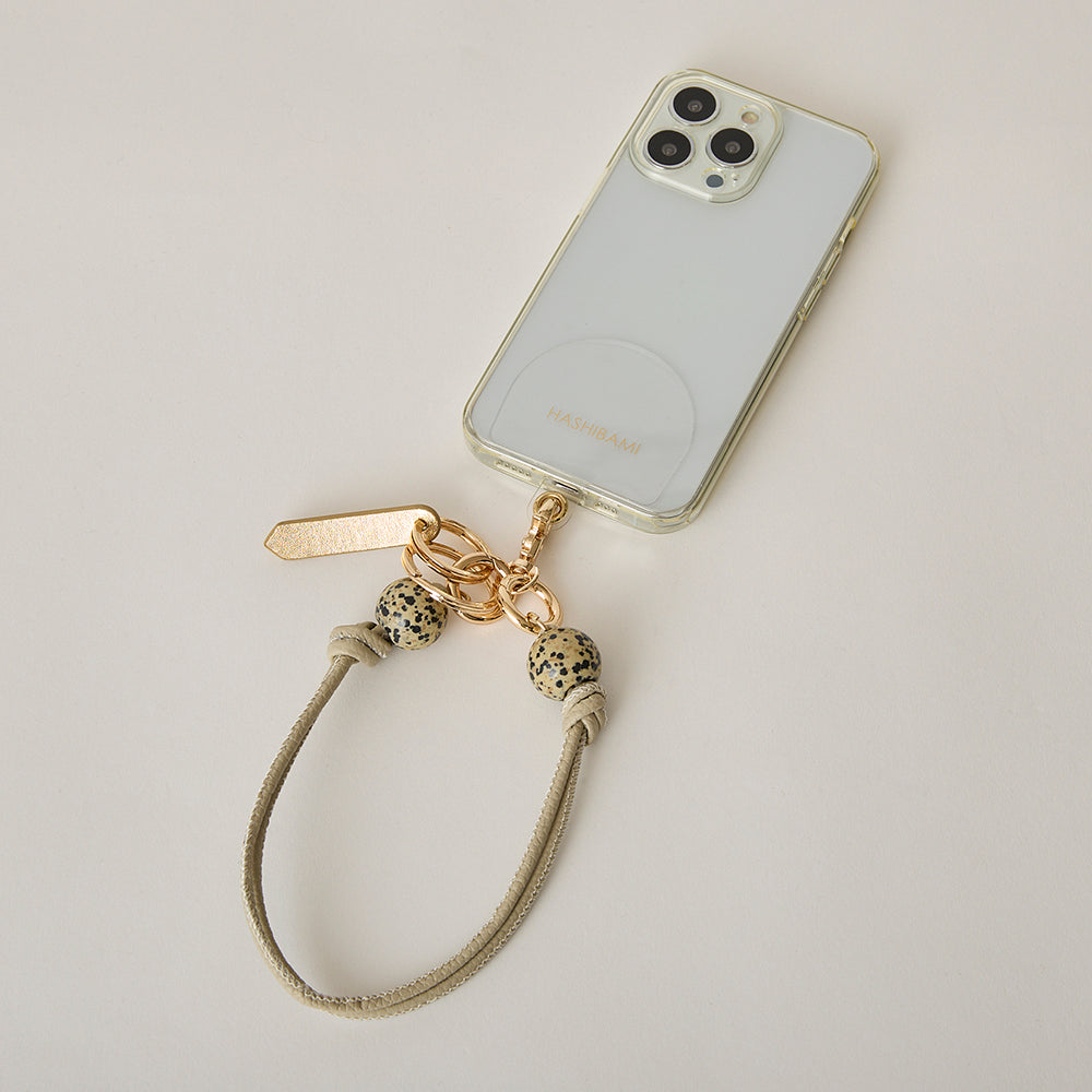 HASHIBAMI【Ha-2502-401 大玉天然石×レザー スマホハンドストラップ