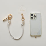 《予約販売》HASHIBAMI【Ha-2502-401 大玉天然石×レザー スマホハンドストラップ】ホワイト