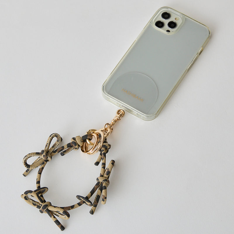 HASHIBAMI 【Ha-2504-073 リボン レオパード スマホハンドストラップ】レオパード