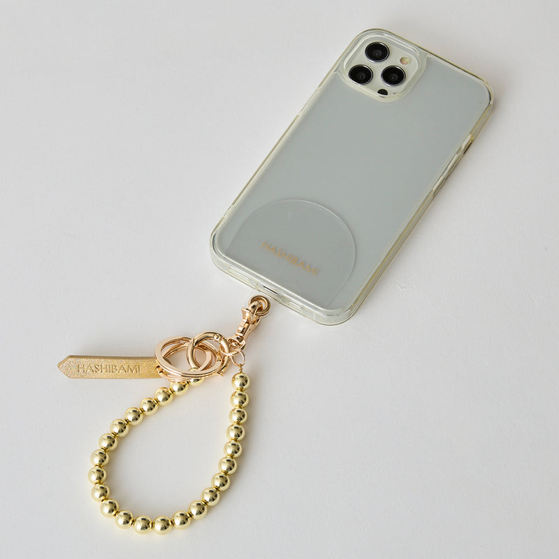 HASHIBAMI【Ha-2504-078 ヘマタイト 丸玉 スマホハンドストラップ】ゴールド