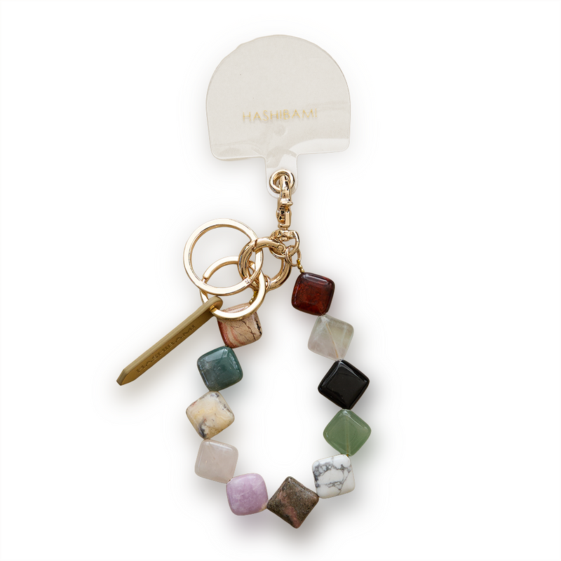 HASHIBAMI【Ha-2506-002 マルチ スクエア天然石 スマホハンドストラップ】ゴールド