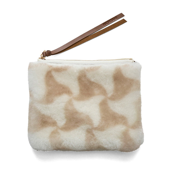 ◆CORRECT限定◆HASHIBAMI【Ha-2506-801 柄ムートン ポーチ】グレーベージュ