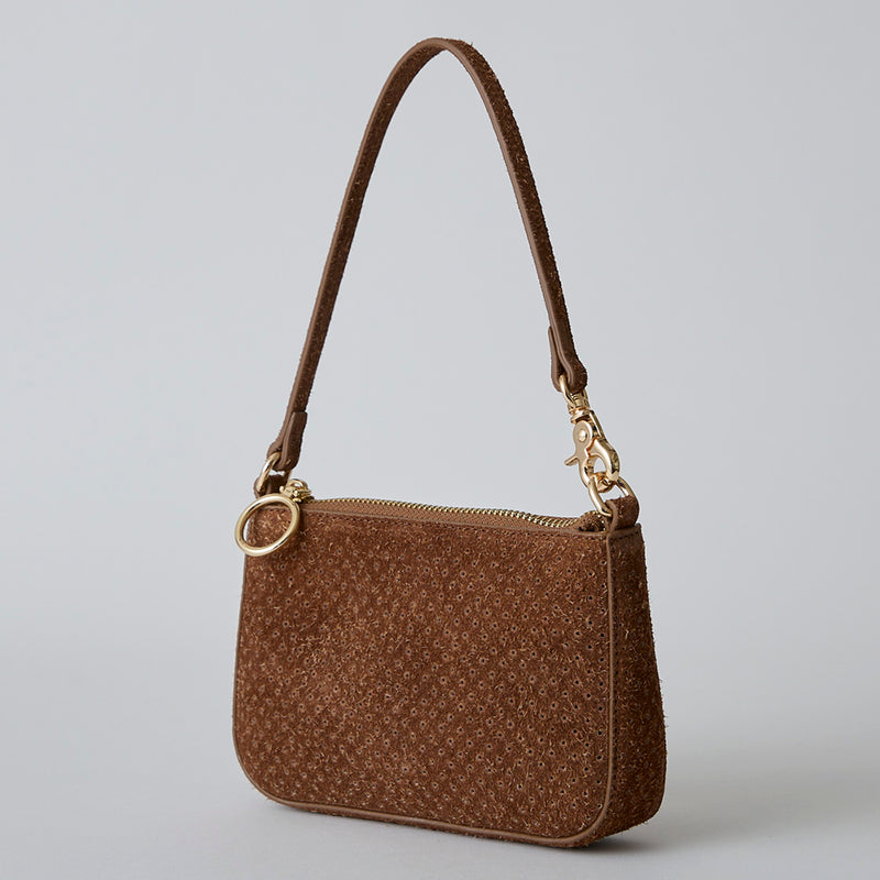 ◆CORRECT限定◆HASHIBAMI【Ha-2506-823 スエードパンチング ポーチポシェット】ブラウン