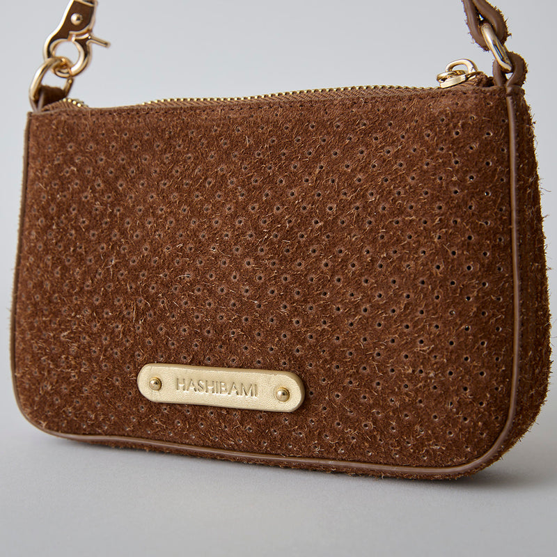 ◆CORRECT限定◆HASHIBAMI【Ha-2506-823 スエードパンチング ポーチポシェット】ブラウン