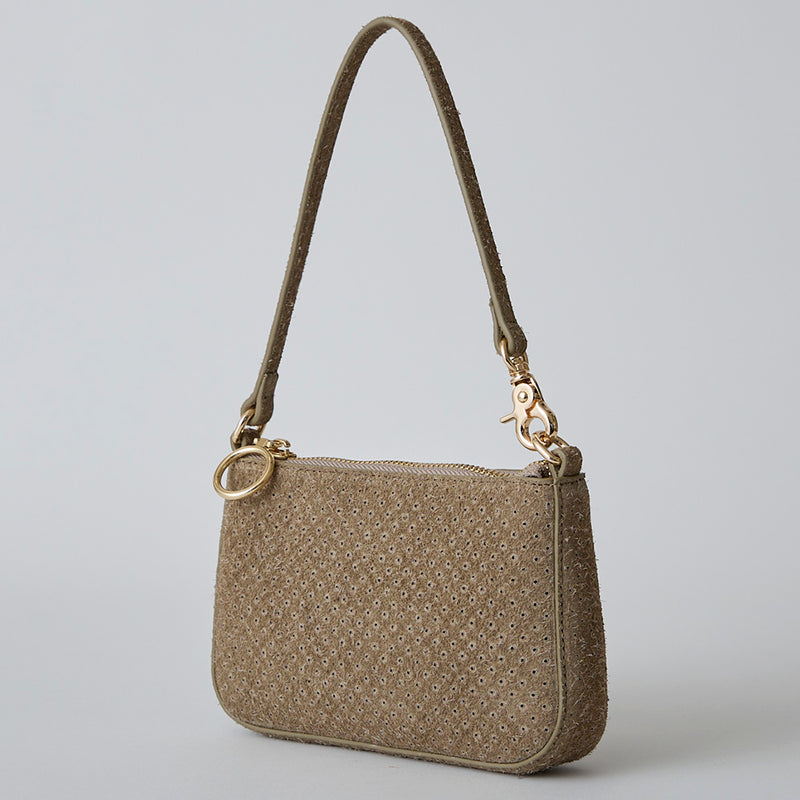 ◆CORRECT限定◆HASHIBAMI【Ha-2506-823 スエードパンチング ポーチポシェット】グレーベージュ