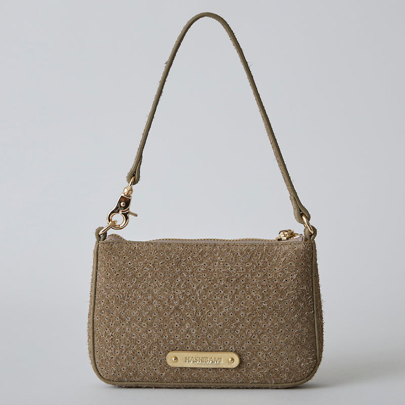 ◆CORRECT限定◆HASHIBAMI【Ha-2506-823 スエードパンチング ポーチポシェット】グレーベージュ