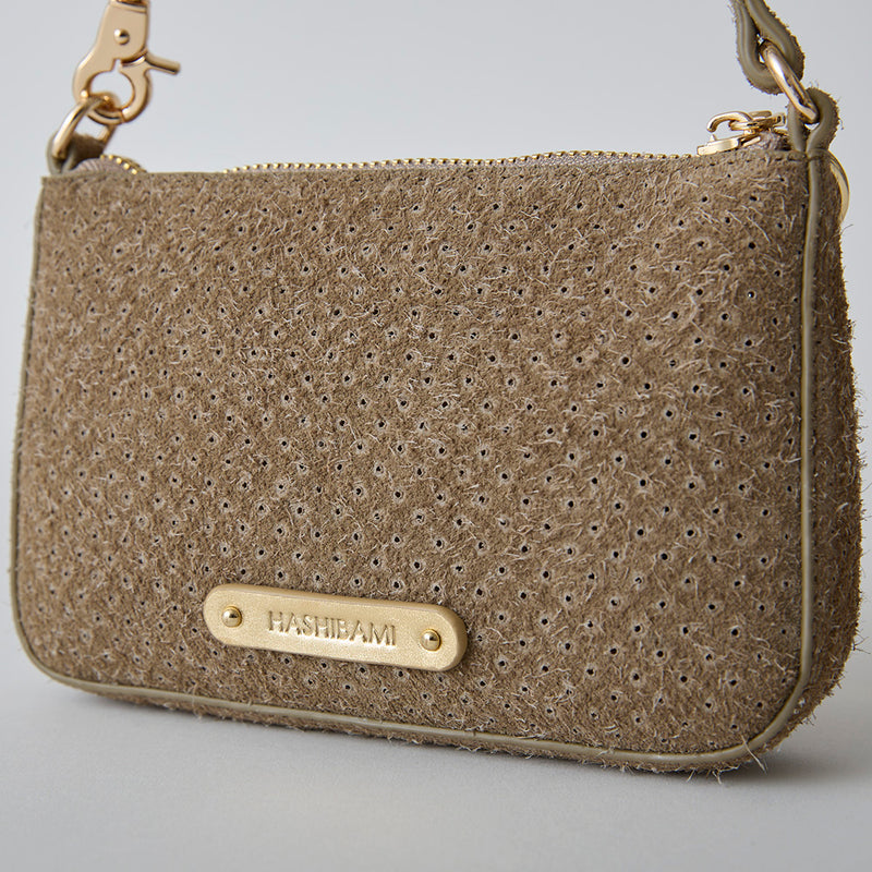 ◆CORRECT限定◆HASHIBAMI【Ha-2506-823 スエードパンチング ポーチポシェット】グレーベージュ