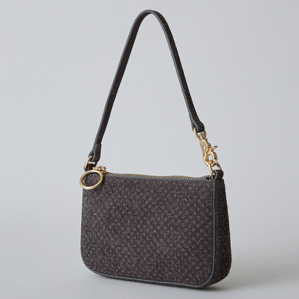 ◆CORRECT限定◆HASHIBAMI【Ha-2506-823 スエードパンチング ポーチポシェット】ミッドグレー