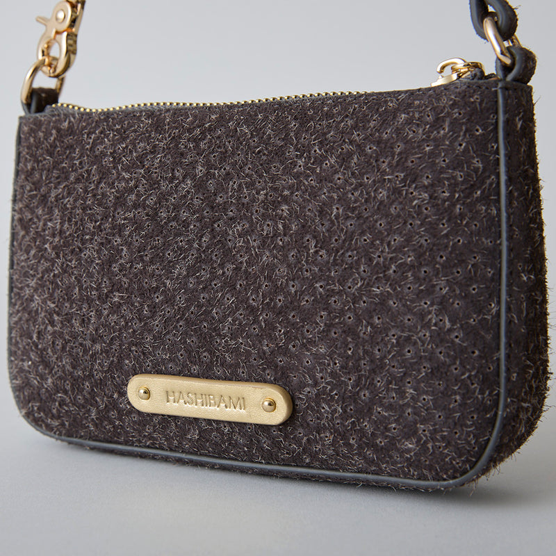 ◆CORRECT限定◆HASHIBAMI【Ha-2506-823 スエードパンチング ポーチポシェット】ミッドグレー