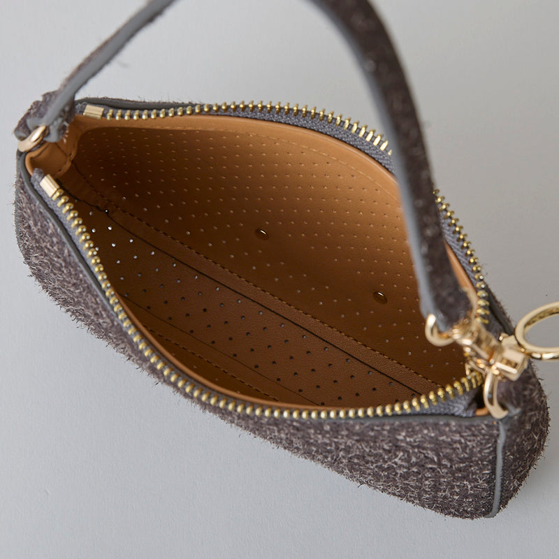 ◆CORRECT限定◆HASHIBAMI【Ha-2506-823 スエードパンチング ポーチポシェット】ミッドグレー