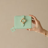 HASHIBAMI【Ha-2407-500 フラワーバックル 二つ折りウォレット】オパールグリーン