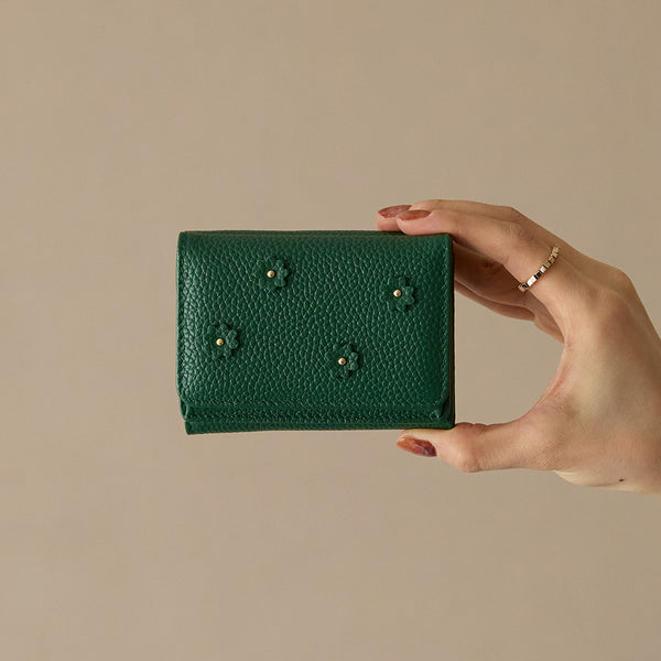 《予約商品》HASHIBAMI 【Ha-2509-606 スモールフラワー ミニウォレット】ボトルグリーン