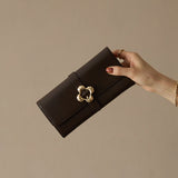 《予約商品》HASHIBAMI【Ha-2509-605 フラワーバックル ロングウォレット】ダークブラウン