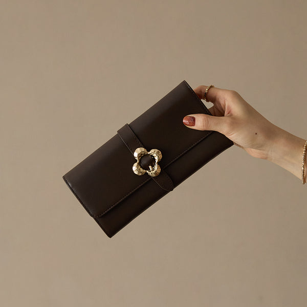 《予約商品》HASHIBAMI【Ha-2509-605 フラワーバックル ロングウォレット】ダークブラウン