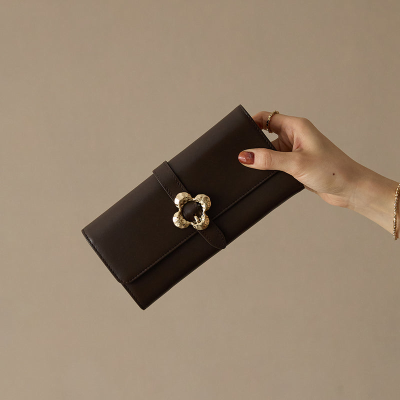 《予約商品》HASHIBAMI【Ha-2509-605 フラワーバックル ロングウォレット】ダークブラウン