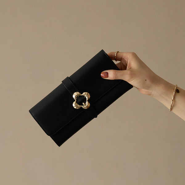 《予約商品》HASHIBAMI【Ha-2509-605 フラワーバックル ロングウォレット】ブラック