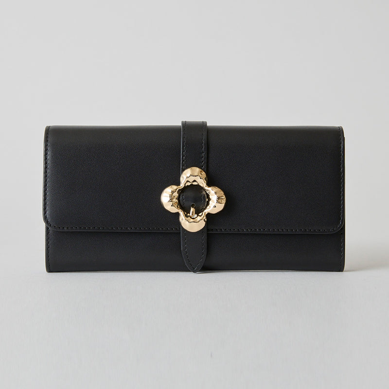 《予約商品》HASHIBAMI【Ha-2509-605 フラワーバックル ロングウォレット】ブラック
