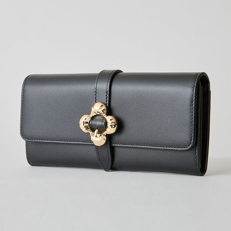 《予約商品》HASHIBAMI【Ha-2509-605 フラワーバックル ロングウォレット】ブラック