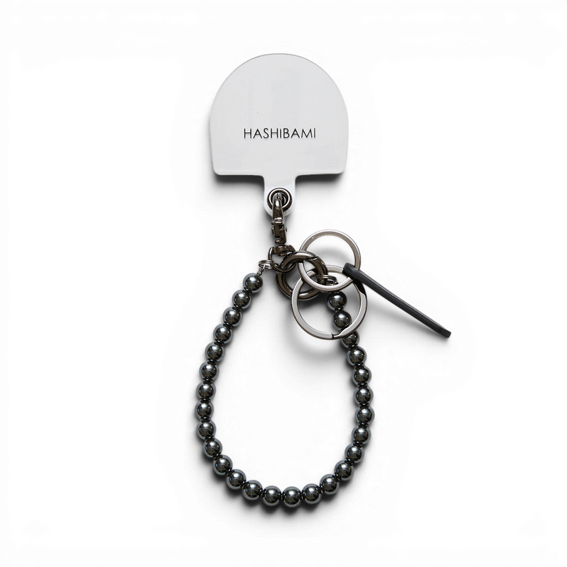 HASHIBAMI【Ha-2504-078 ヘマタイト 丸玉 スマホハンドストラップ