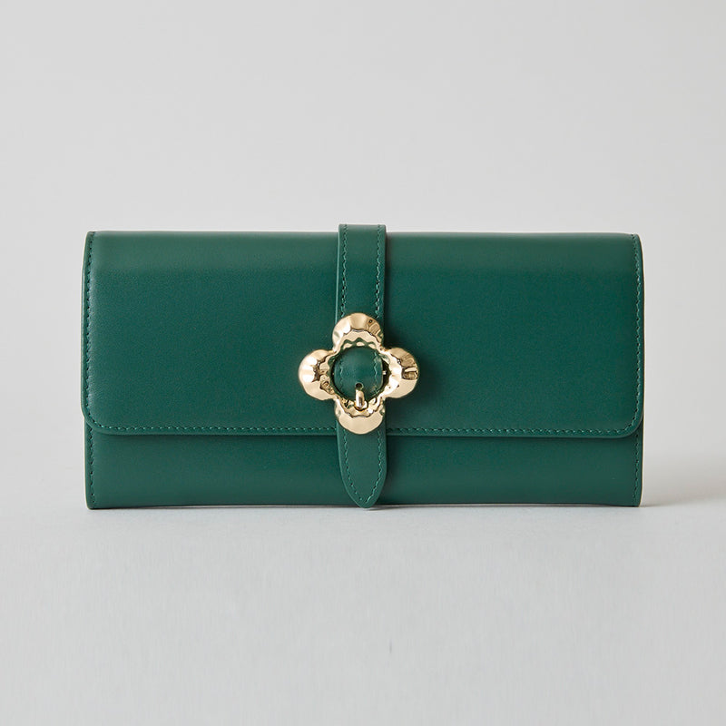 《予約商品》HASHIBAMI【Ha-2509-605 フラワーバックル ロングウォレット】ボトルグリーン