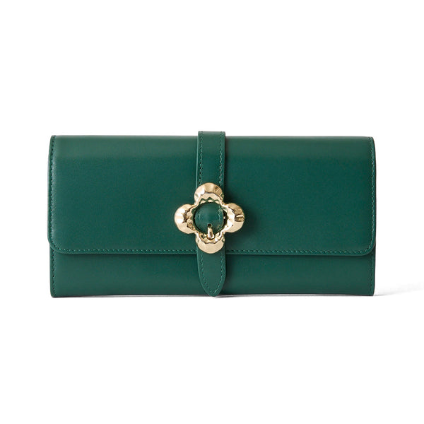 《予約商品》HASHIBAMI【Ha-2509-605 フラワーバックル ロングウォレット】ボトルグリーン