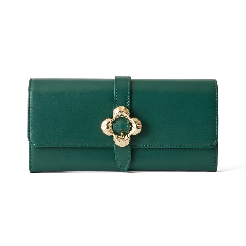 《予約商品》HASHIBAMI【Ha-2509-605 フラワーバックル ロングウォレット】ボトルグリーン