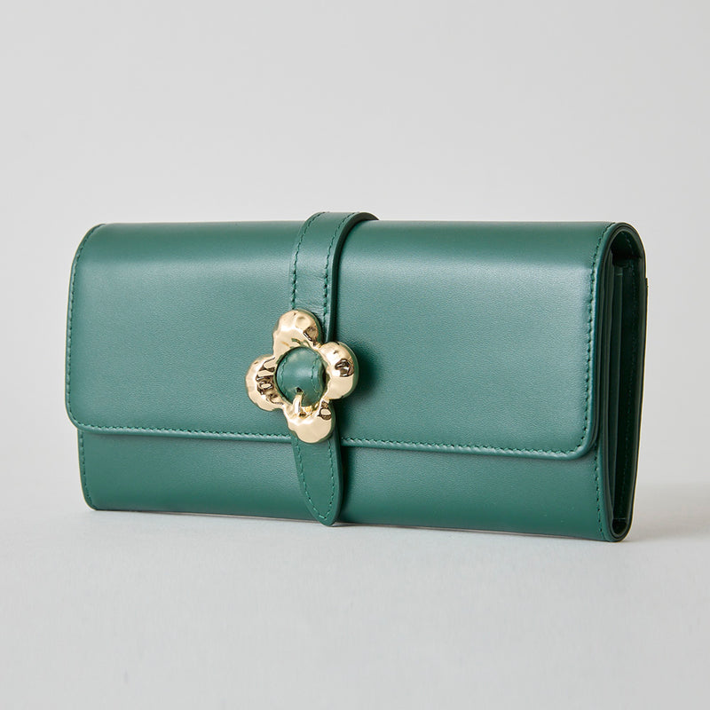 《予約商品》HASHIBAMI【Ha-2509-605 フラワーバックル ロングウォレット】ボトルグリーン