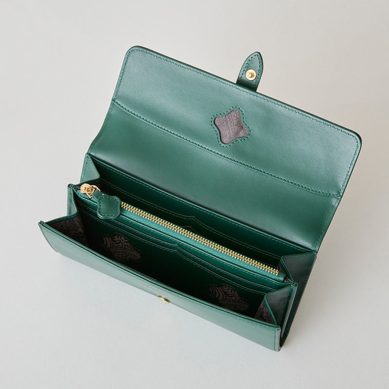 《予約商品》HASHIBAMI【Ha-2509-605 フラワーバックル ロングウォレット】ボトルグリーン