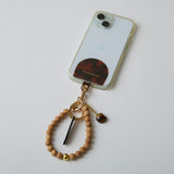 HASHIBAMI【Ha-2511-121 ウッド＋猫天然石 ハンドストラップ】ブラウン