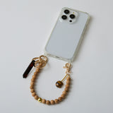 HASHIBAMI【Ha-2511-121 ウッド＋猫天然石 ハンドストラップ】ブラウン