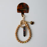 HASHIBAMI【Ha-2511-121 ウッド＋猫天然石 ハンドストラップ】ブラウン