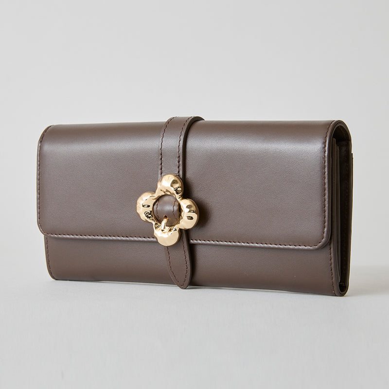 《予約商品》HASHIBAMI【Ha-2509-605 フラワーバックル ロングウォレット】ダークブラウン