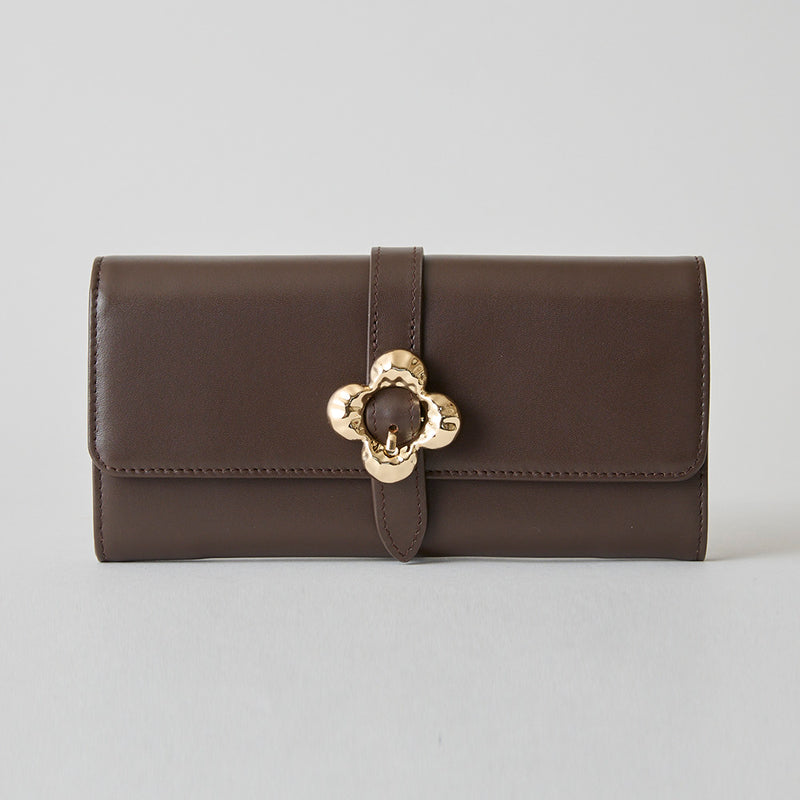 《予約商品》HASHIBAMI【Ha-2509-605 フラワーバックル ロングウォレット】ダークブラウン