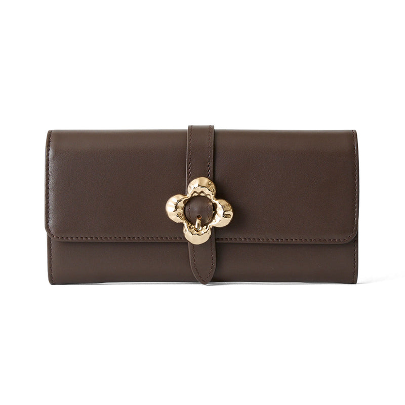 《予約商品》HASHIBAMI【Ha-2509-605 フラワーバックル ロングウォレット】ダークブラウン