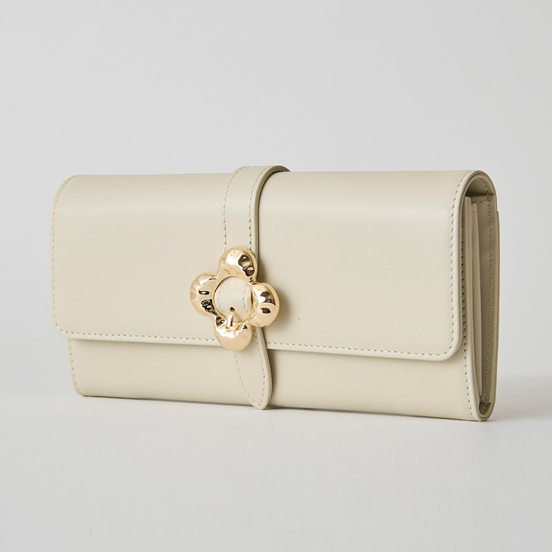 《予約商品》HASHIBAMI【Ha-2509-605 フラワーバックル ロングウォレット】エクリュ