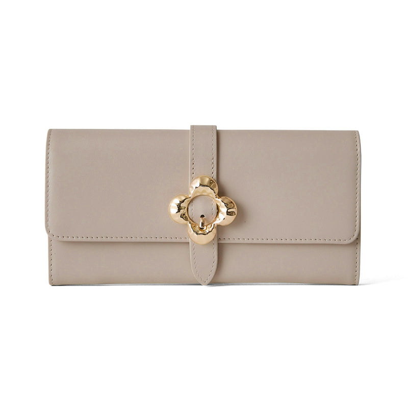 《予約商品》HASHIBAMI【Ha-2509-605 フラワーバックル ロングウォレット】グレーベージュ