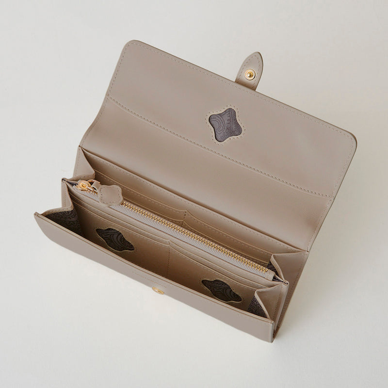 《予約商品》HASHIBAMI【Ha-2509-605 フラワーバックル ロングウォレット】グレーベージュ