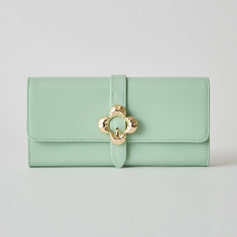 《予約商品》HASHIBAMI【Ha-2509-605 フラワーバックル ロングウォレット】オパールグリーン