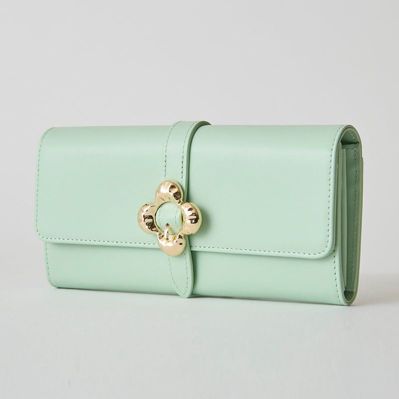 《予約商品》HASHIBAMI【Ha-2509-605 フラワーバックル ロングウォレット】オパールグリーン