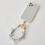 HASHIBAMI 【Ha-2410-324 レザーリボン スマホハンドストラップ】シルバー