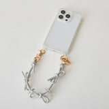HASHIBAMI 【Ha-2410-324 レザーリボン スマホハンドストラップ】シルバー